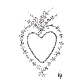 Carte dessin coeur sacré fleur